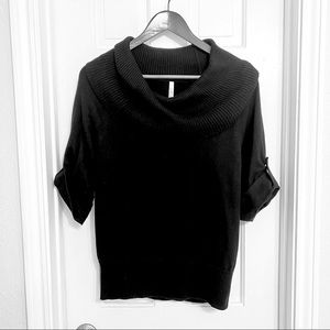 Leo & Nicole Black Cowl Neck Roll Tab Sleeve Sweater